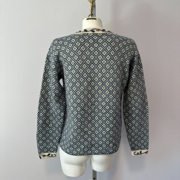 Alpaca Imports Womens Blue Fair Isle Pullover Sweater Wool Blend Floral Small - Picture 3 of 6